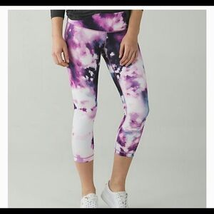 Lululemon Wunder Under Blooming Pixie Crop Leggings Soul Cycle‎ Galaxy Purple